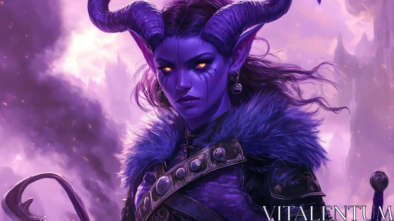 Horned Demon Woman Fantasy Portrait AI Image