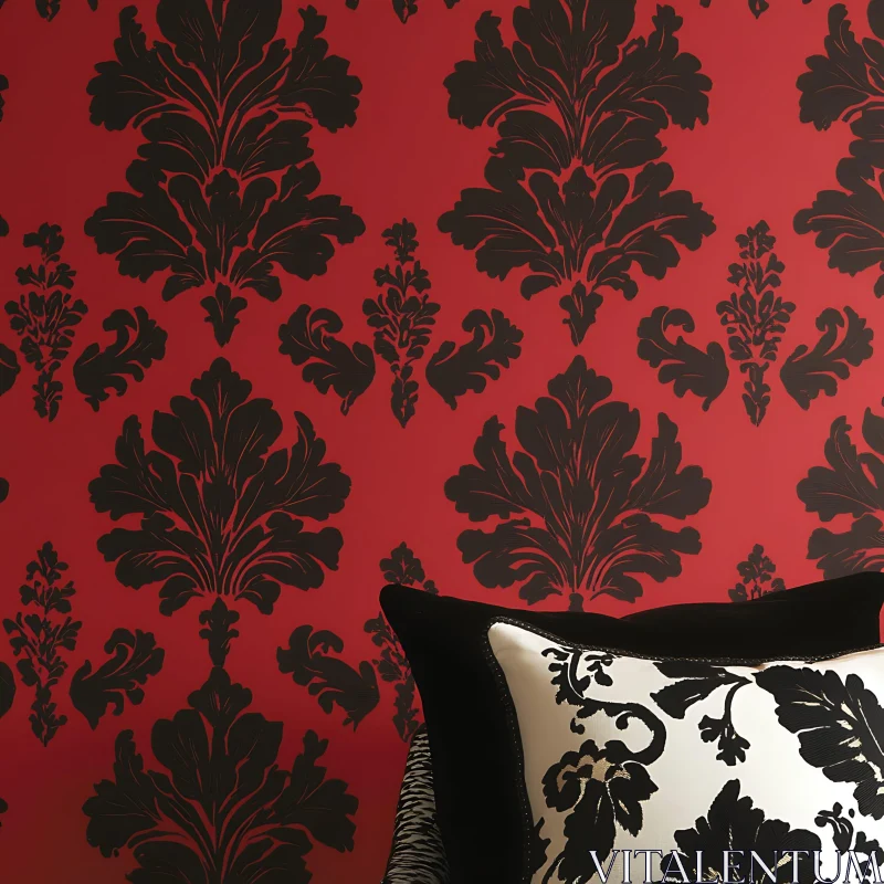 AI ART Classic Damask Design on Red Background