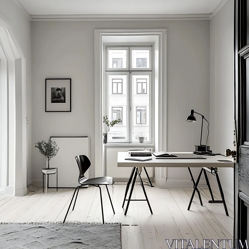 AI ART Monochrome Interior with Desk