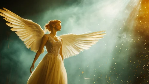 Winged Woman in Radiant Light