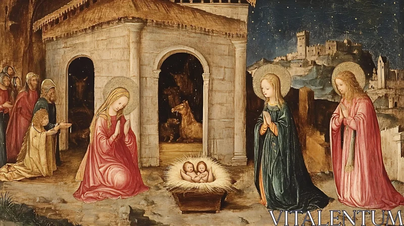 Holy Nativity Scene Painting AI Image