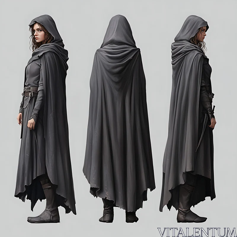 AI ART Gray Cloak Woman Character Design