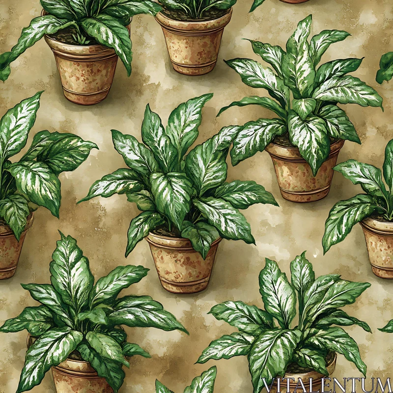 Seamless Potted Plants Illustration for Home Decor AI Image