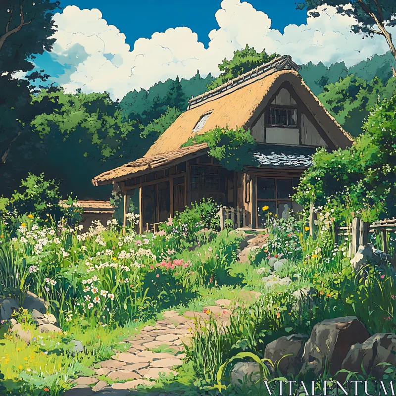 Idyllic Countryside Cottage Scene AI Image