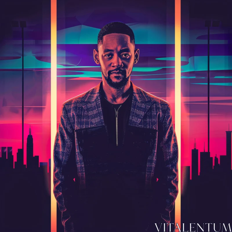 Will Smith Neon Cityscape Portrait AI Image