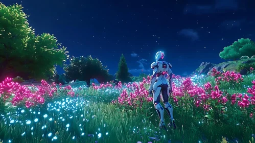 Android Among Glowing Flowers