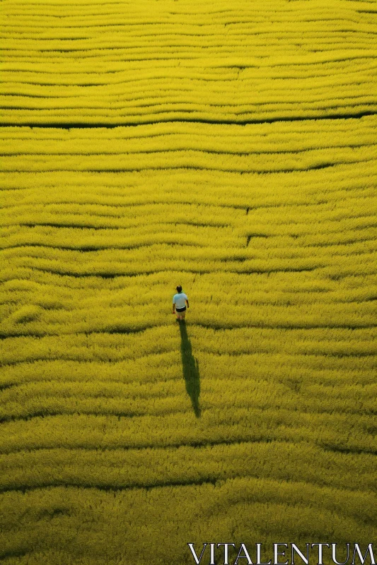 AI ART Man Walking Through Yellow Flower Field