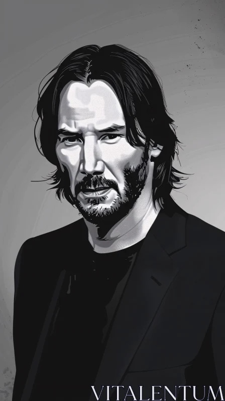 Black and White Keanu Reeves Portrait AI Image