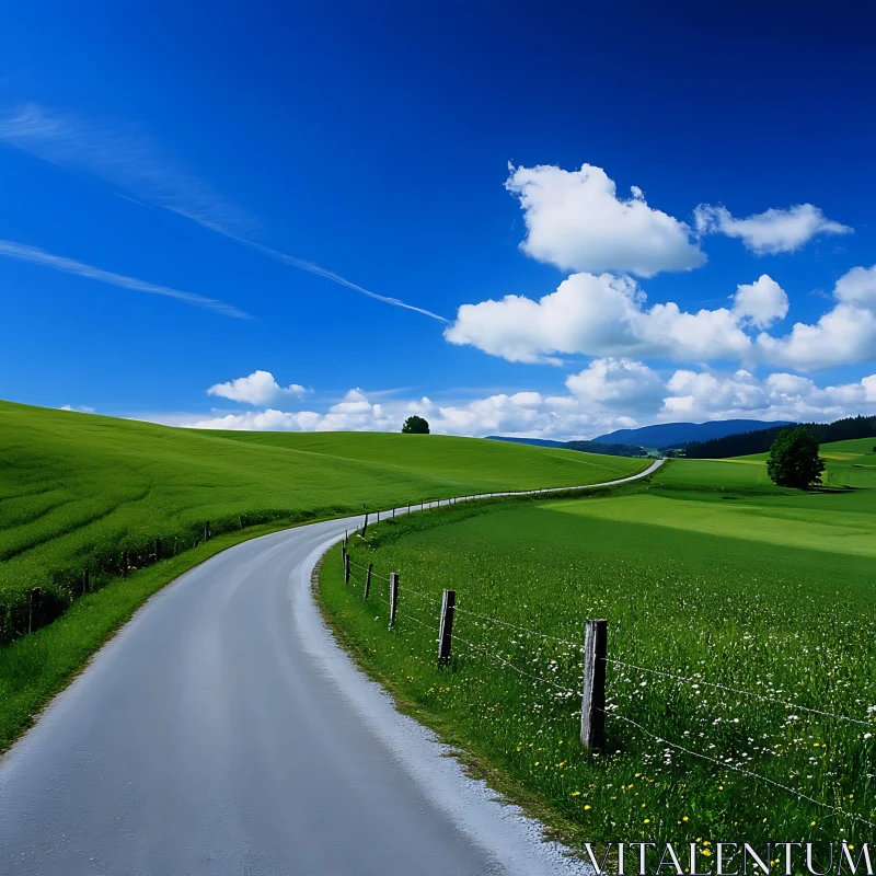 AI ART Lush Green Landscape with Winding Road