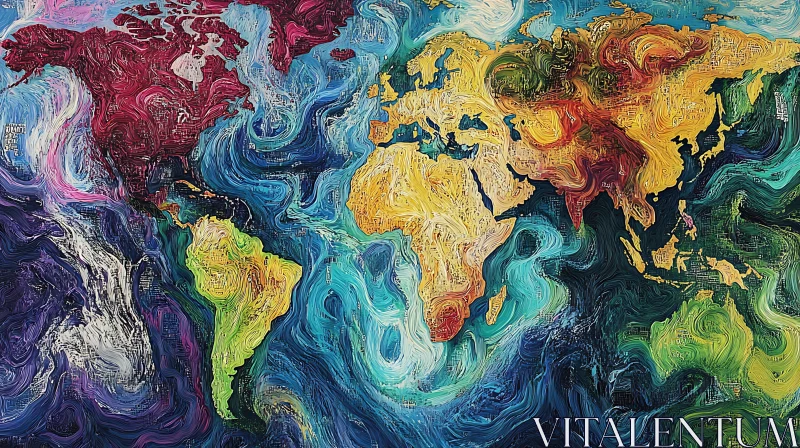 Vivid Swirls of a World Map AI Image