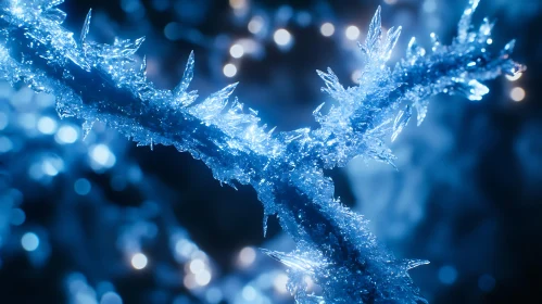 Frosted Ice Formations on Branch