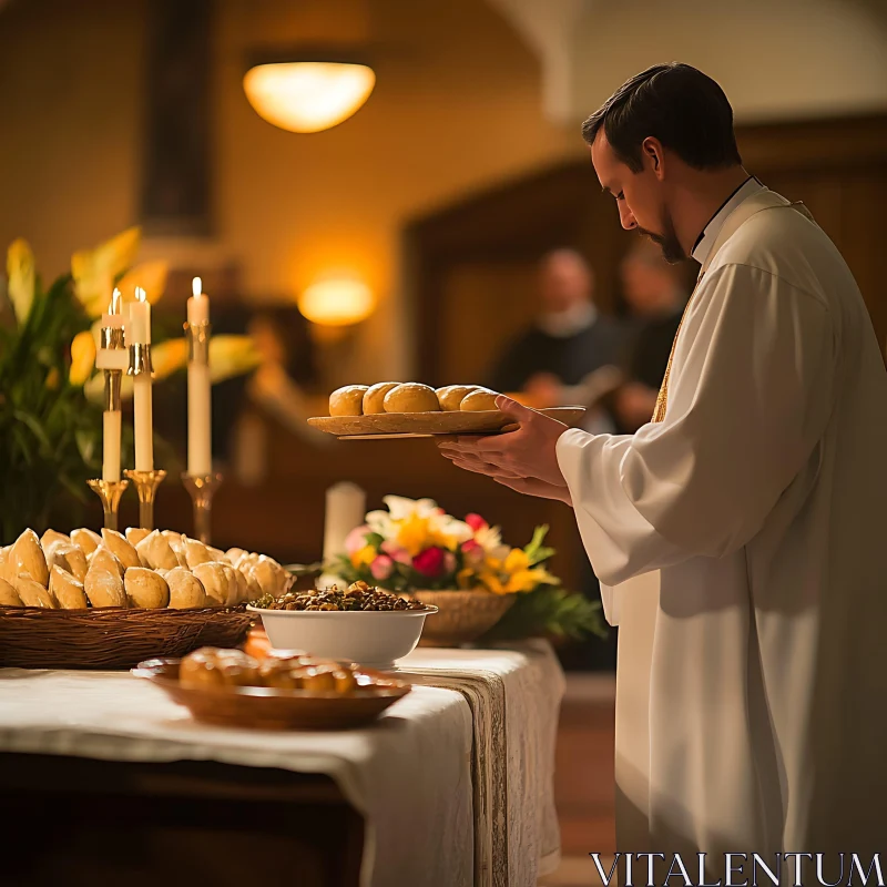 Religious Ceremony with Bread Offering AI Image