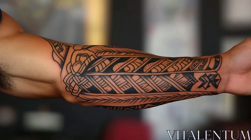 Tribal Forearm Tattoo with Geometric Patterns AI Image