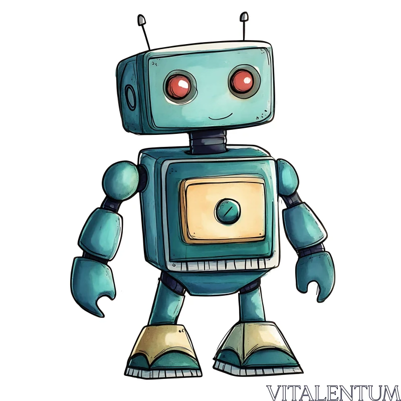 AI ART Teal Robot Character Design