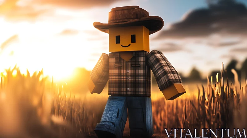 Digital Cowboy in Wheat Field AI Image