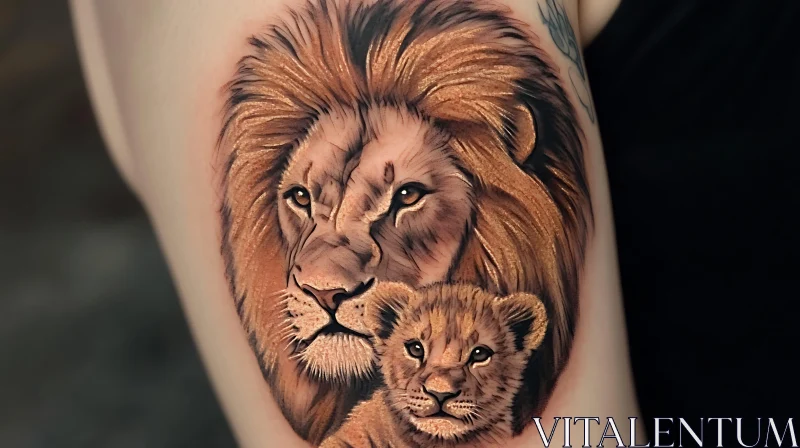 Detailed Lion and Cub Tattoo AI Image