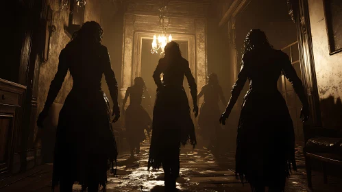 Shadowy Figures in a Haunted Corridor