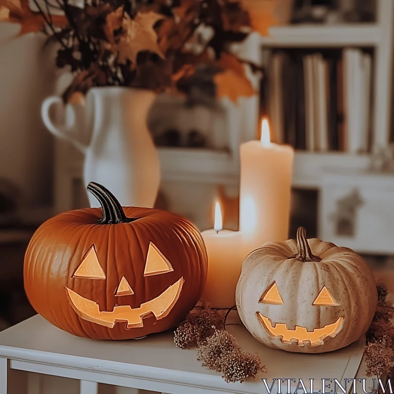 Autumnal Halloween Still Life with Pumpkins AI Image