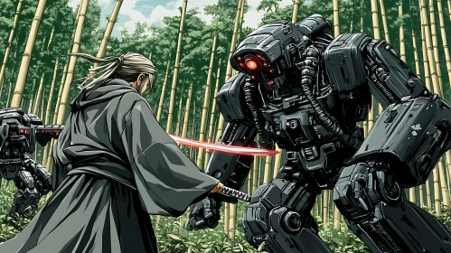 Futuristic Battle in Bamboo Forest