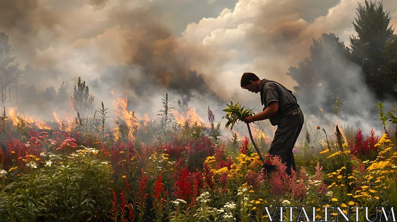 AI ART Man tending flowers during fire