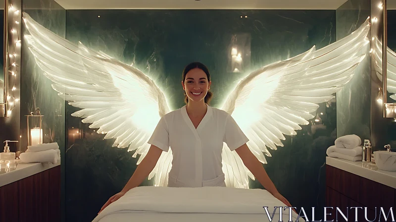 Woman with Angel Wings in Relaxing Spa AI Image