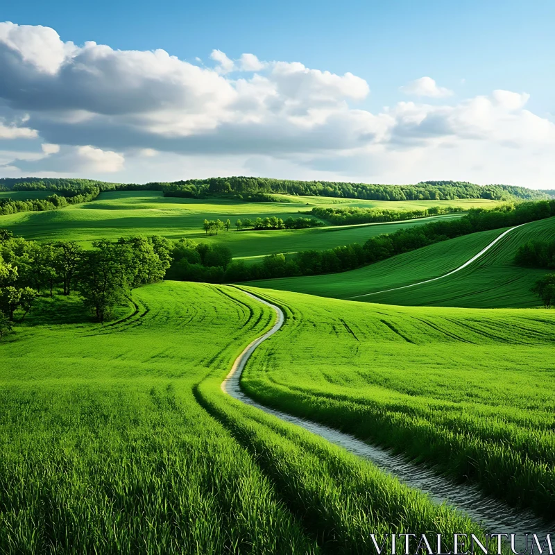 AI ART Lush Green Landscape with Winding Path