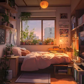 Peaceful Bedroom at Sunset