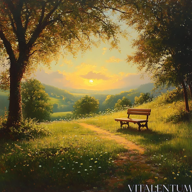 AI ART Tranquil Meadow at Sunset