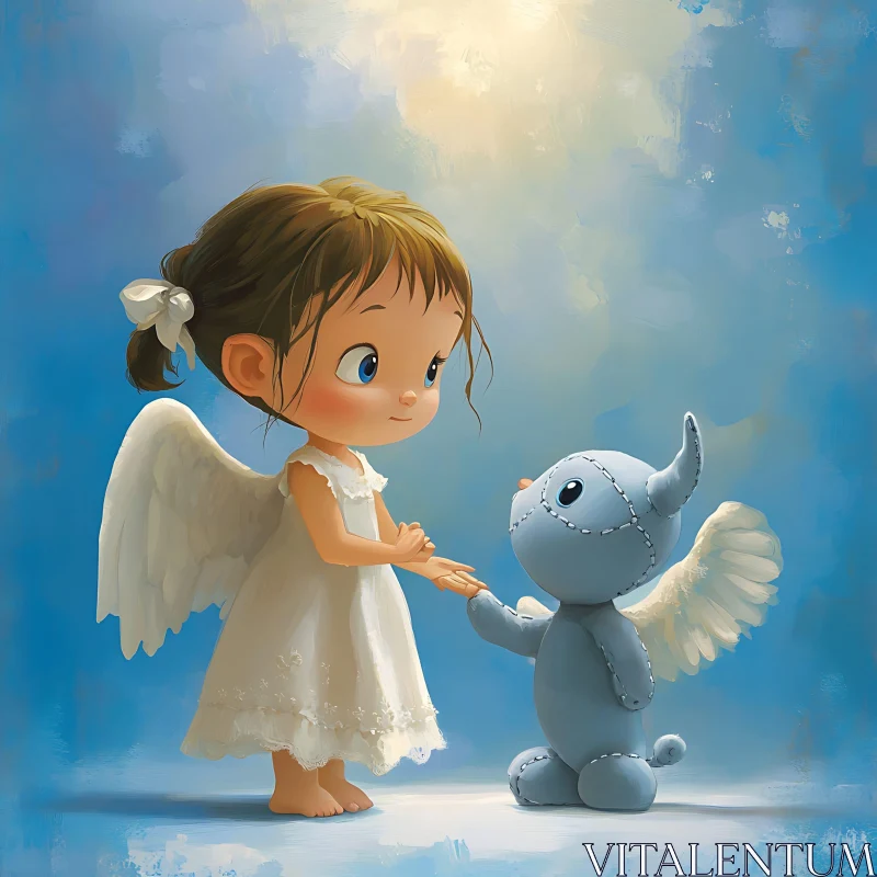 AI ART Whimsical Angel with Elephant Friend