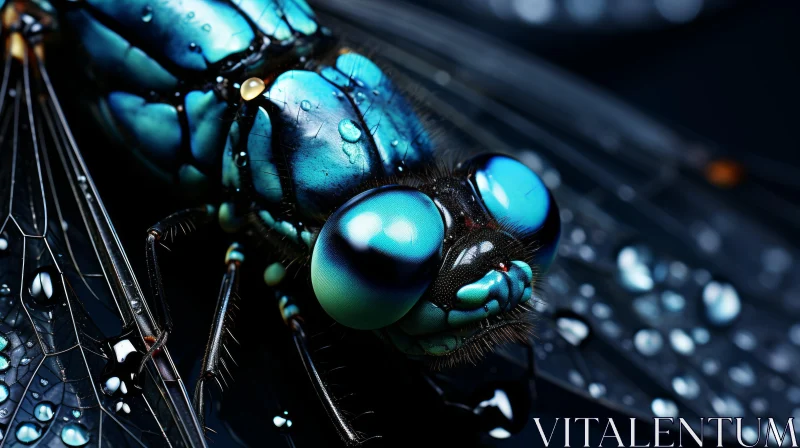 Blue-eyed Dragonfly: A Close-up View with Water Droplets AI Image