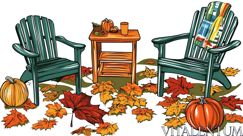 Fall Foliage with Adirondack Chairs AI Image