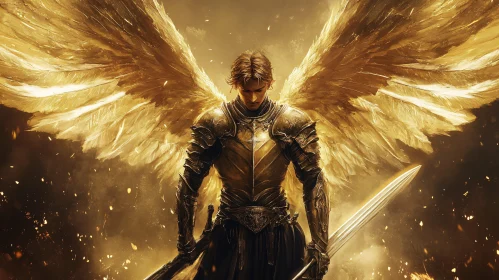 Armored Angel with Golden Wings