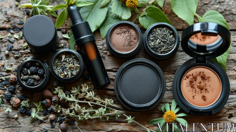 Captivating Still Life with Makeup Products and Natural Ingredients AI Image