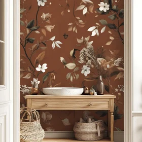 Rustic Bathroom with Floral Wallpaper