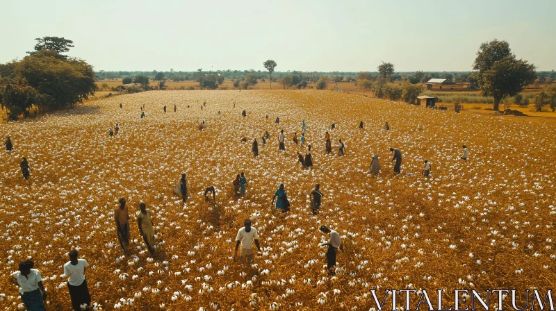 Workers in Cotton Field AI Image