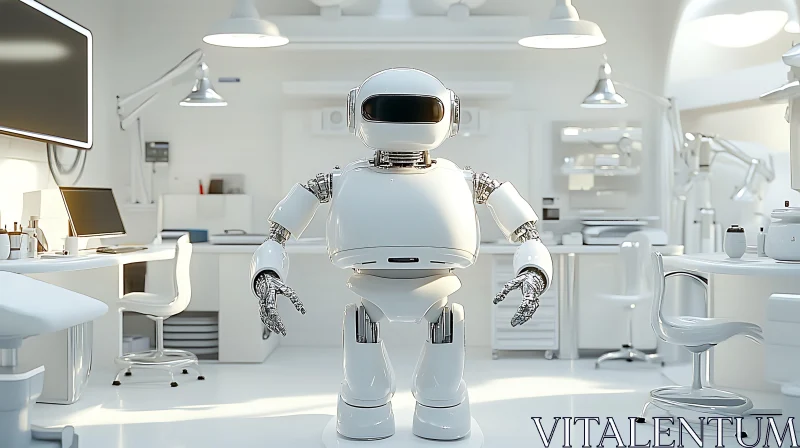 AI ART White Robot in Modern Laboratory Setting