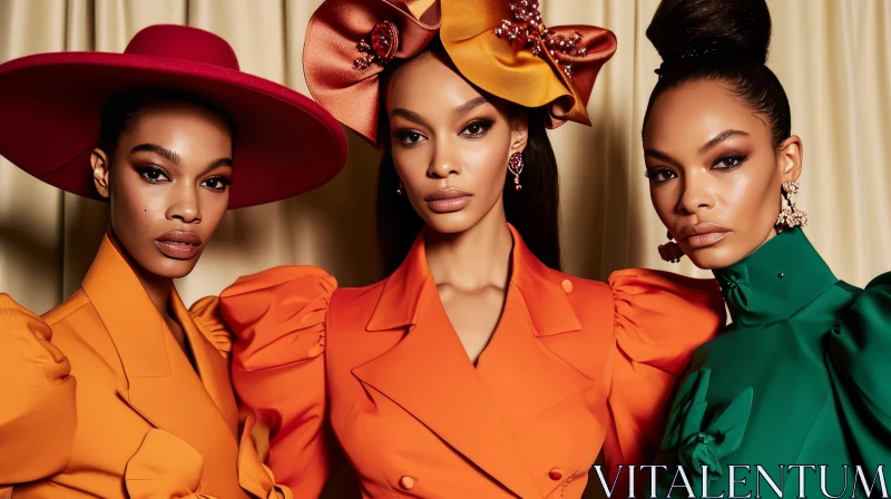 Fashion Models of African American Descent in Colorful Clothing AI Image