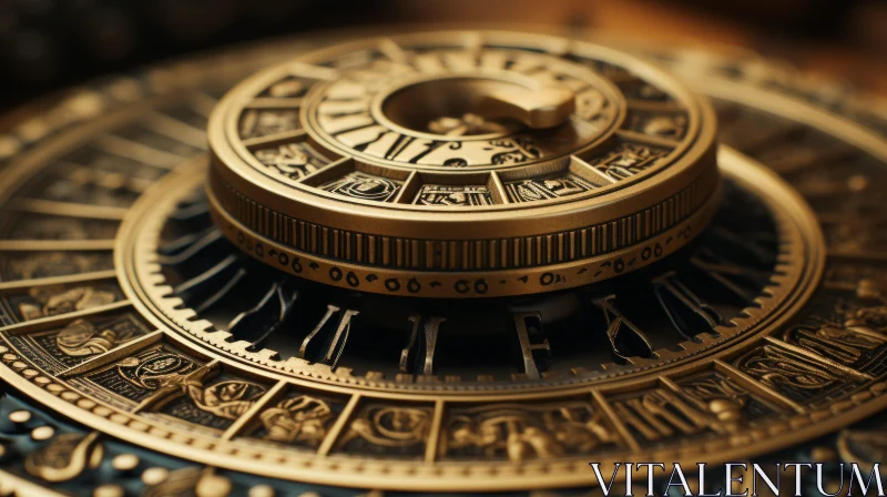 Meticulously Inked Golden Clock with Tarot Card Motif AI Image