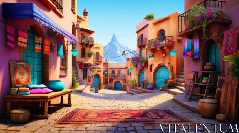 AI ART Old Town Street with Exotic Fantasy Landscapes