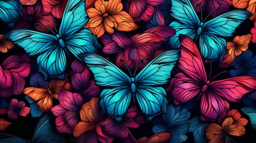 Psychedelic Butterflies on Black - Intricate Artwork