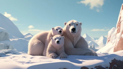 Three Playful Polar Bears on Snowy Mountain Peaks