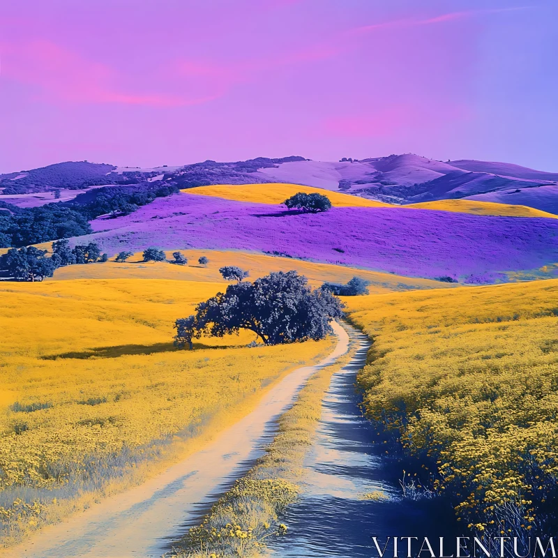 Pastel Sky Over Colorful Fields AI Image