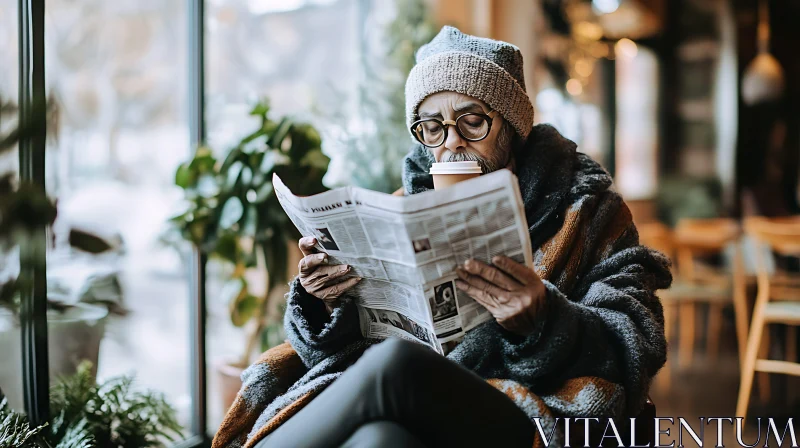 Elderly Man Enjoying Morning News AI Image