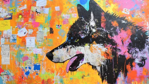 Abstract Wolf Portrait with Bright Hues