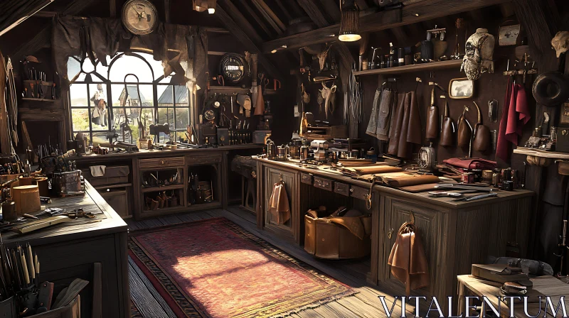 AI ART Cozy Vintage Workshop Interior Scene