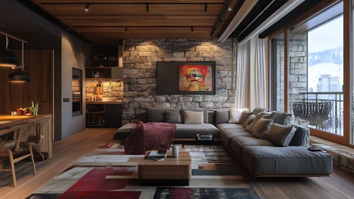 Cozy Stone Wall Living Space