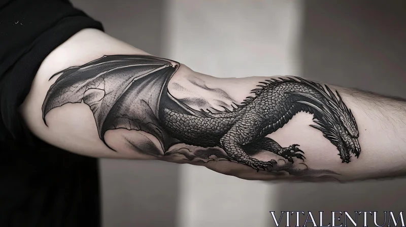 Black and Grey Dragon Tattoo Art AI Image