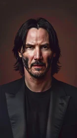 Keanu Reeves Rugged Expression Portrait