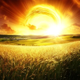 Radiant Sunrise over Wheat Field