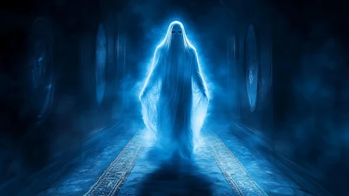 Ghostly Figure in Blue Light